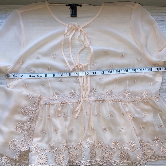 Forever 21 Embroidered Cream Sheer Long Sleeve Top - Picture 8 of 8